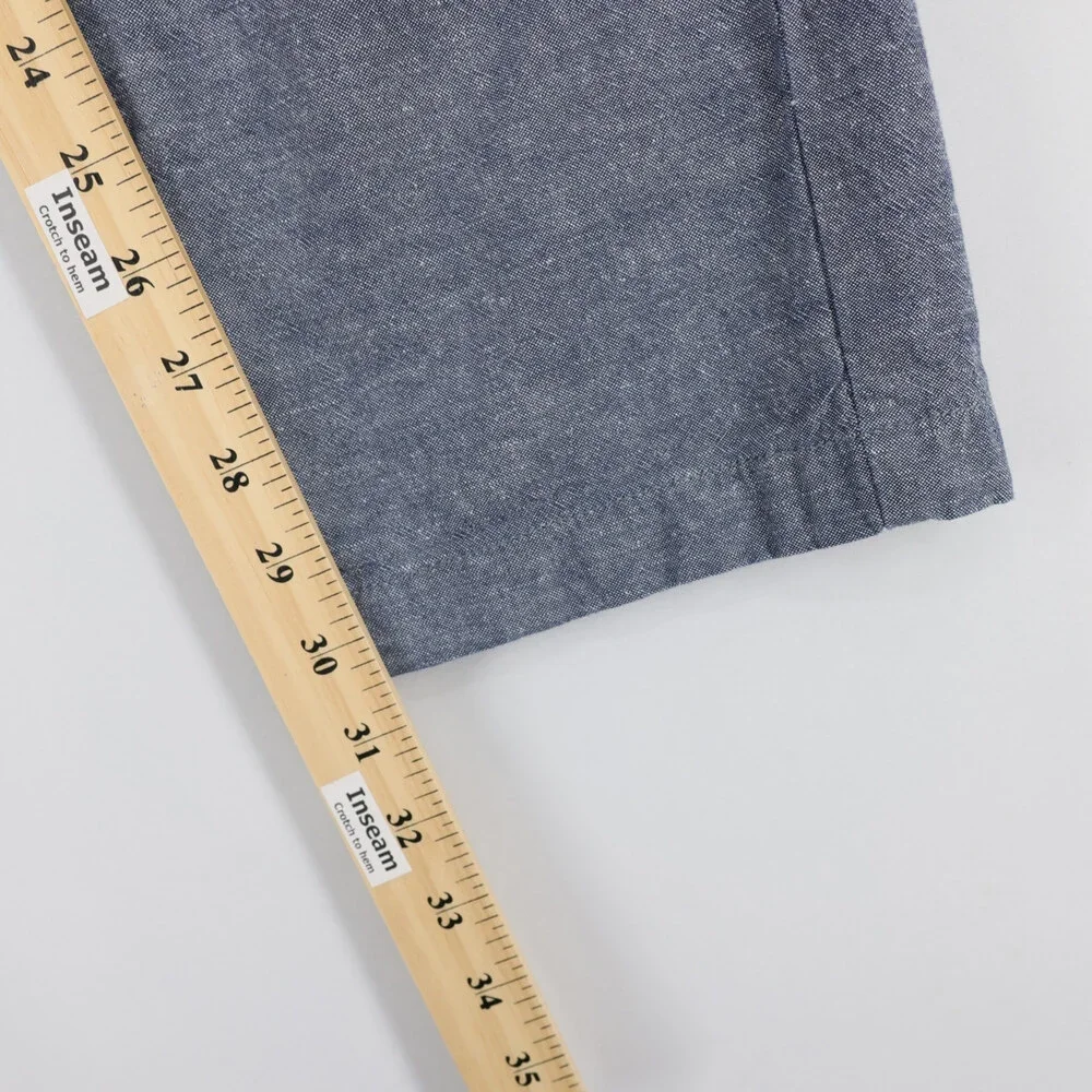 J Crew 770 Pants Mens 33x32 Blue Chambray Cotton Linen Blend Urban Slim